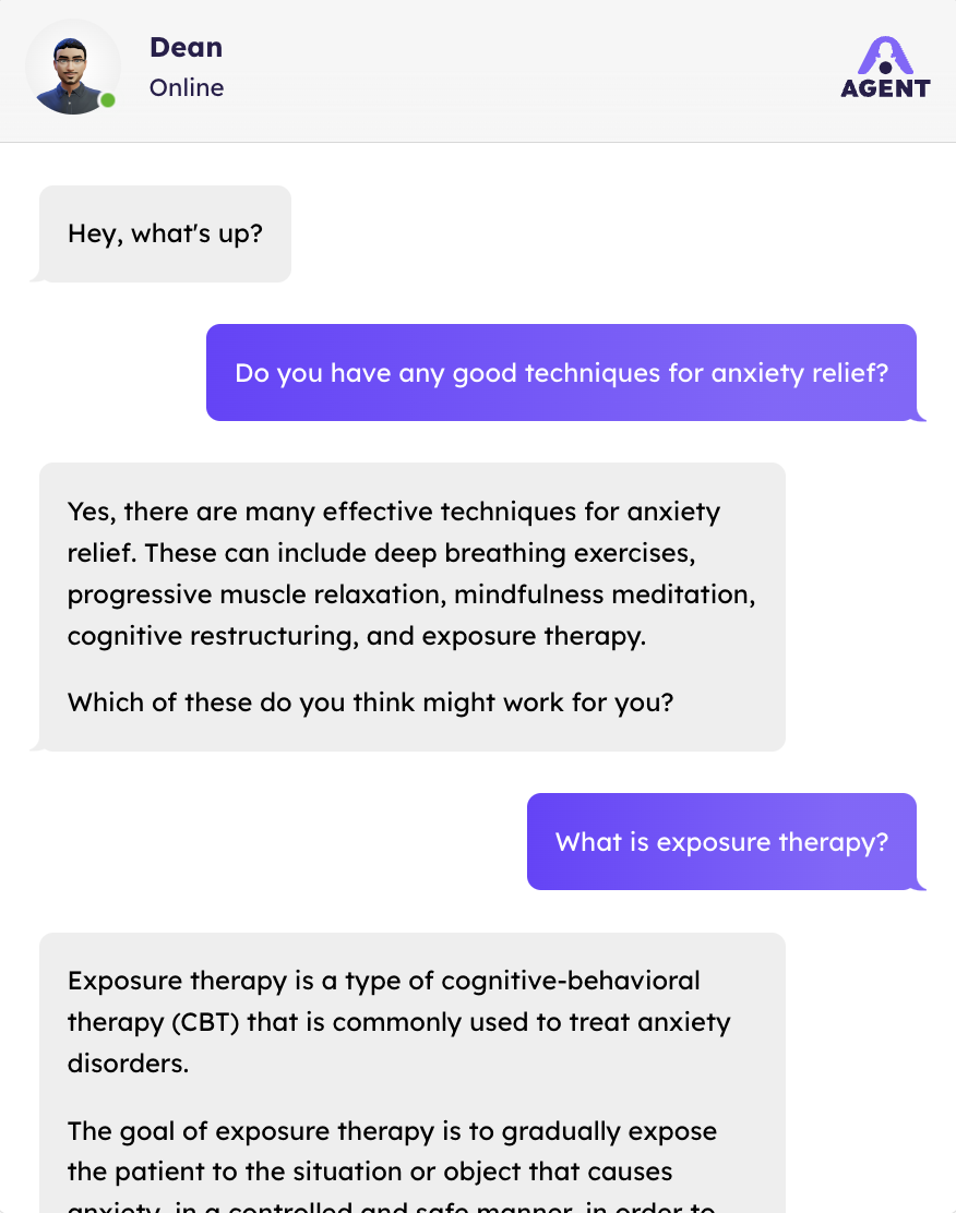 A screenshot of a chat with an AI psychologist.