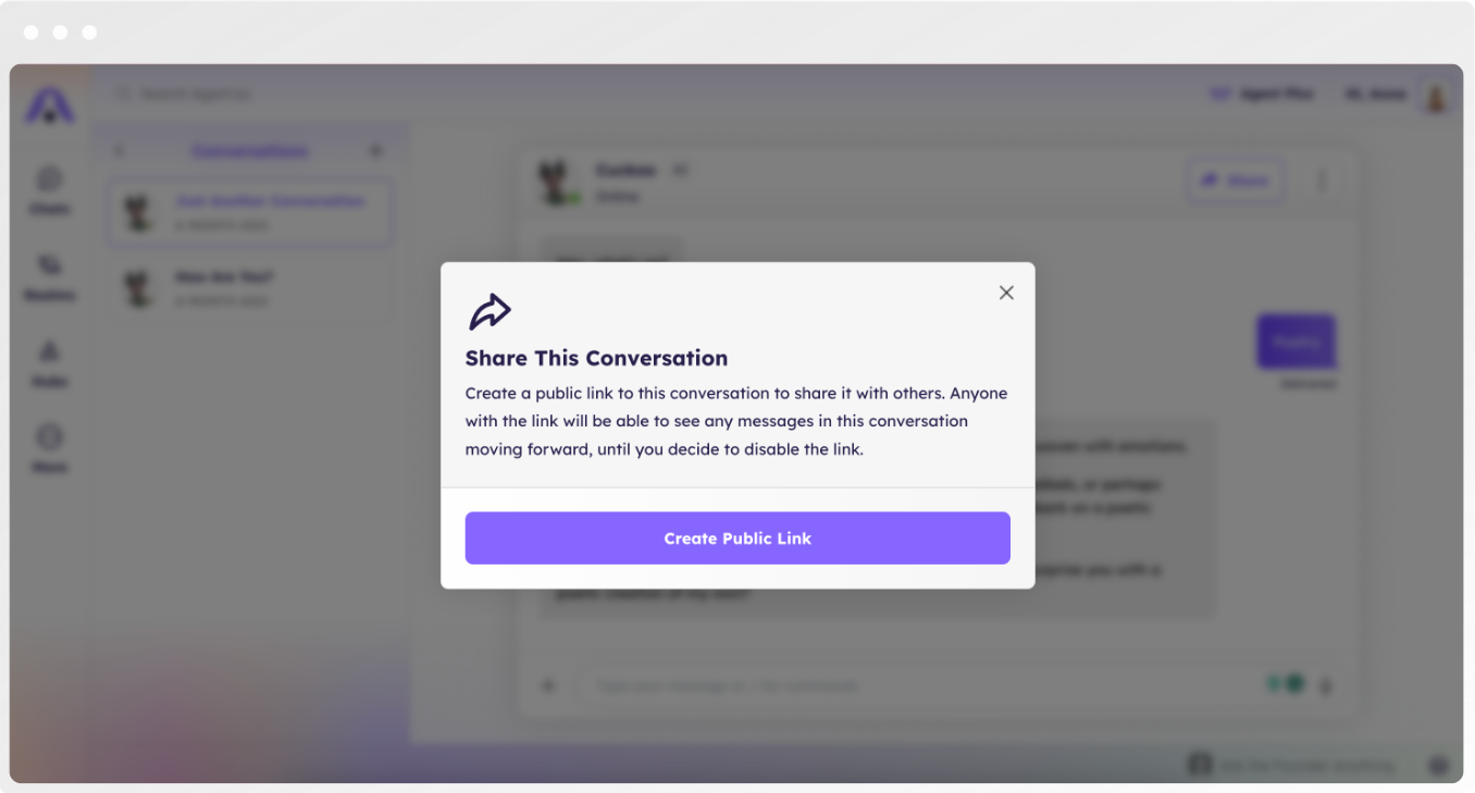 Screenshot showing how to share an AI chat.